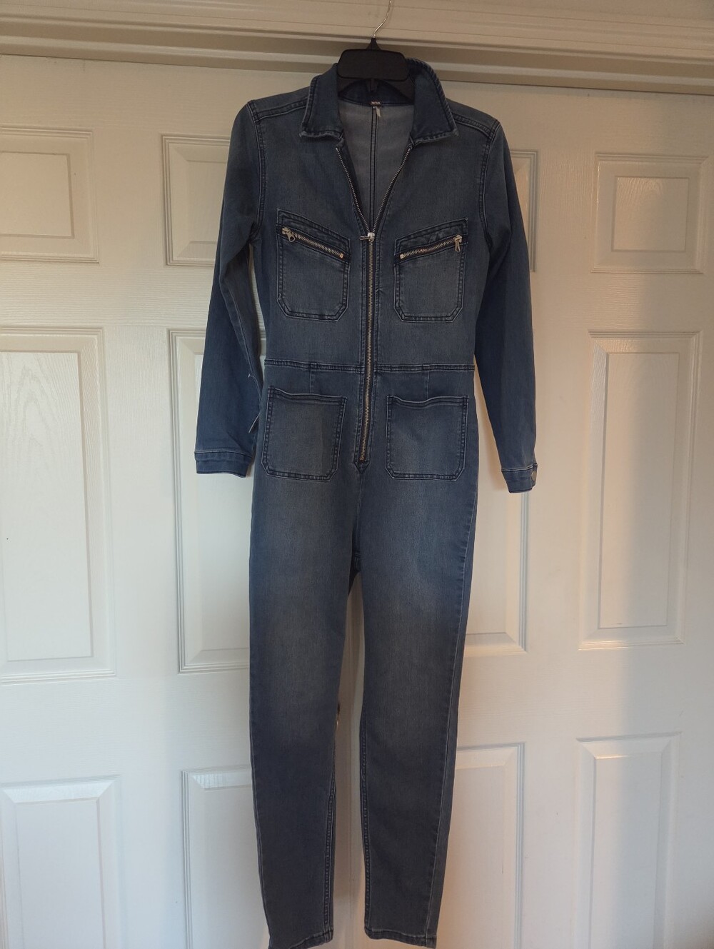 Free People Indigo Denim Zip-Front Jumpsuit